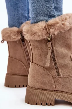 Hot Evento Botki Zamszowe Damskie Z Futerkiem Beżowe Hasiva