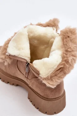 Hot Evento Botki Zamszowe Damskie Z Futerkiem Beżowe Hasiva