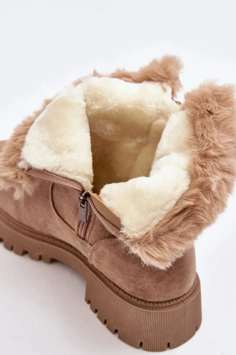Hot Evento Botki Zamszowe Damskie Z Futerkiem Beżowe Hasiva
