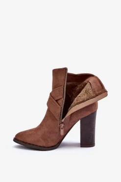 Sale Boto Botki Zamszowe Na Słupku Z Klamrą Brązowe Eftane