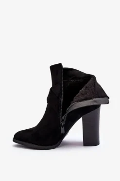Best Botki Zamszowe Na Słupku Z Klamrą Czarne Eftane Damskie Botki Na Słupku|Czarne Botki