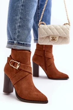Clearance Boto Botki Zamszowe Na Słupku Z Klamrą Camel Eftane