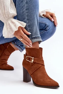 Clearance Boto Botki Zamszowe Na Słupku Z Klamrą Camel Eftane