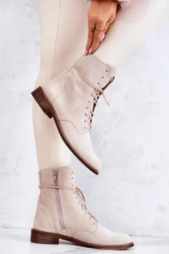 New Botki Zamszowe Nicole Jasnobeżowe 2697 Damskie Botki Wiosenne|Brązowe I Beżowe Botki