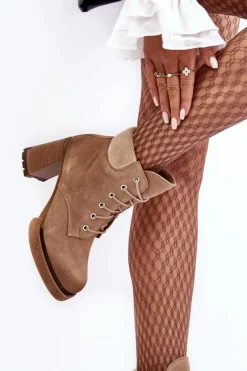 Botki Ocieplane|Botki Skórzane></noscript>Boto Botki Zamszowe Sznurowane Na Słupku Beżowe Lemar Flomes Beżowy