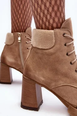 Botki Ocieplane|Botki Skórzane></noscript>Boto Botki Zamszowe Sznurowane Na Słupku Beżowe Lemar Flomes Beżowy