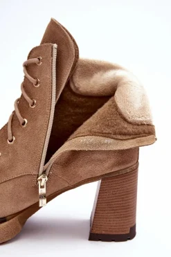 Botki Ocieplane|Botki Skórzane></noscript>Boto Botki Zamszowe Sznurowane Na Słupku Beżowe Lemar Flomes Beżowy