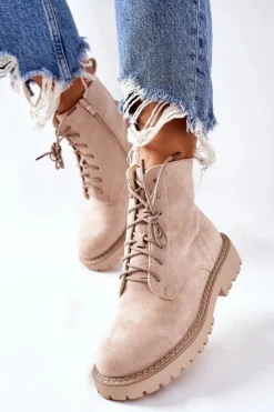 Discount Boto Botki Zamszowe Zamek Beżowe Belados