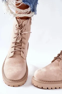 Discount Boto Botki Zamszowe Zamek Beżowe Belados