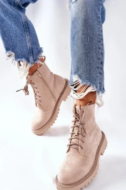 Discount Boto Botki Zamszowe Zamek Beżowe Belados