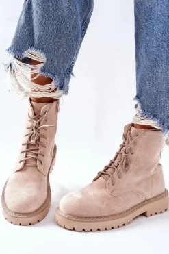 Discount Boto Botki Zamszowe Zamek Beżowe Belados