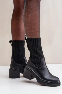 Best Boto Botki Ze Skarpetą Na Masywnym Obcasie Czarne Rosanas