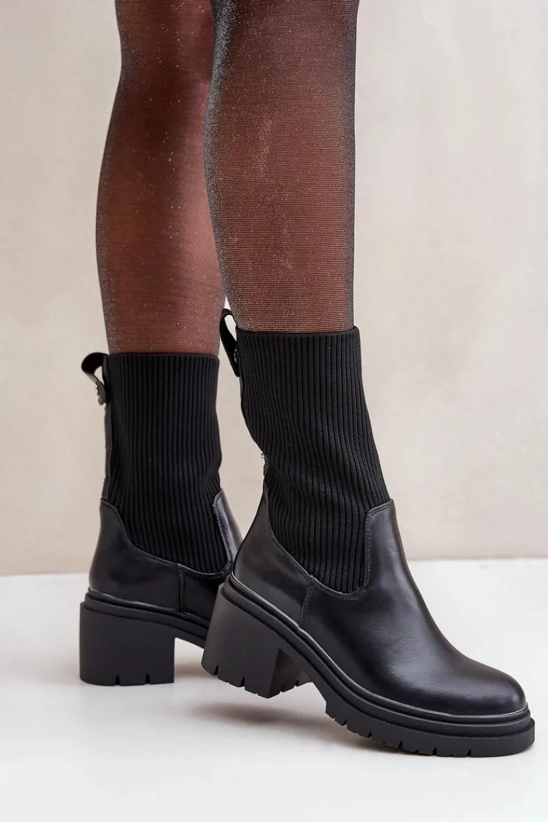 Best Boto Botki Ze Skarpetą Na Masywnym Obcasie Czarne Rosanas