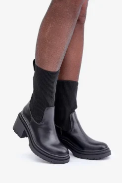Best Boto Botki Ze Skarpetą Na Masywnym Obcasie Czarne Rosanas
