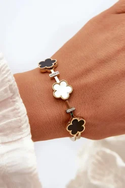 Bransoletki>Glam Chic Bransoleta Damska Z Kwiatkami Stal Nierdzewna Złota