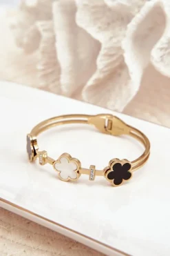 Bransoletki>Glam Chic Bransoleta Damska Z Kwiatkami Stal Nierdzewna Złota