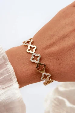 Glam Chic Bransoleta Damska Zdobiona Cyrkoniami Stal Nierdzewna Złota