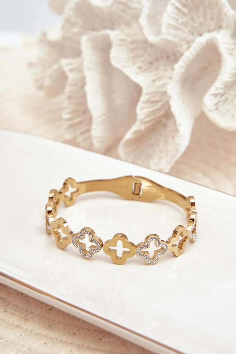 Glam Chic Bransoleta Damska Zdobiona Cyrkoniami Stal Nierdzewna Złota