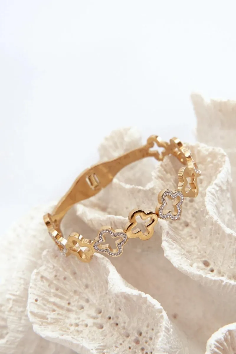 Glam Chic Bransoleta Damska Zdobiona Cyrkoniami Stal Nierdzewna Złota