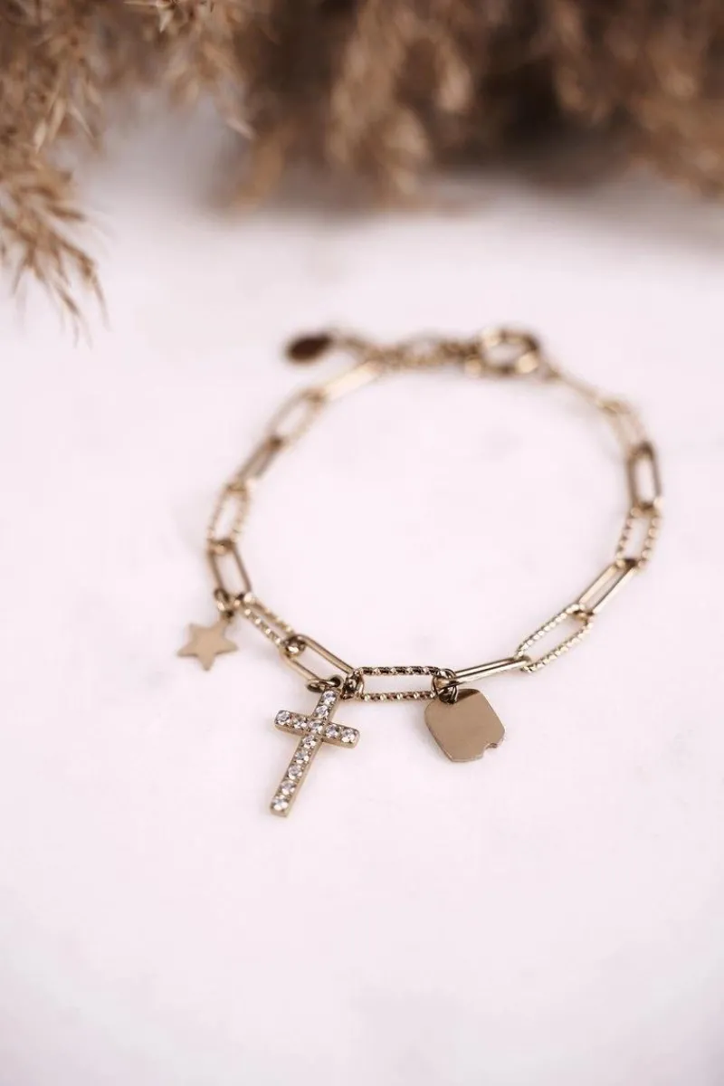 Bransoletki>Boto Bransoletka Łańcuszek Krzyżyk i Gwiazdka Złota Good Luck