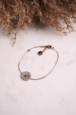 New Glam Chic Bransoletka Celebrytka z Koniczynką Różowe Złoto Perłowa Luck