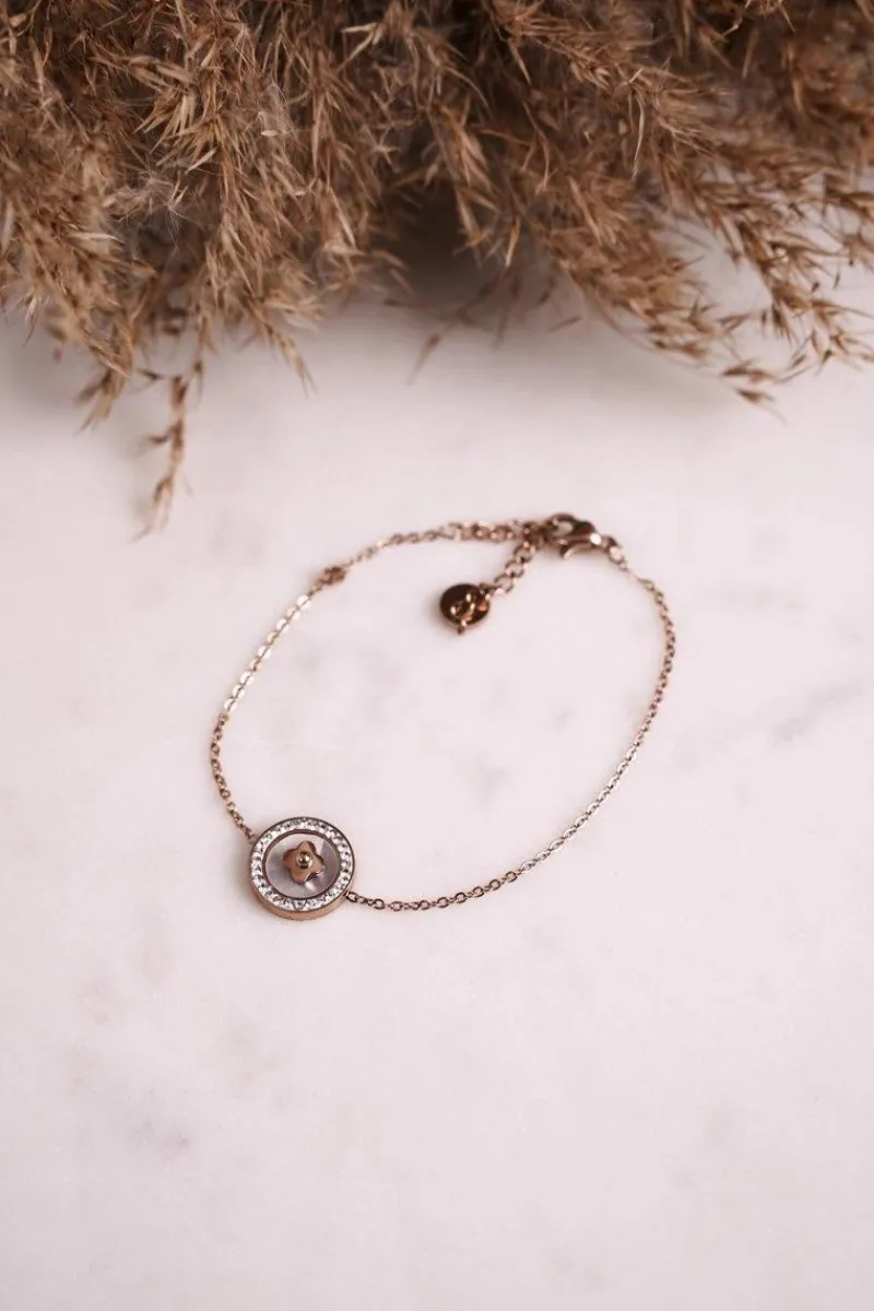 New Glam Chic Bransoletka Celebrytka z Koniczynką Różowe Złoto Perłowa Luck