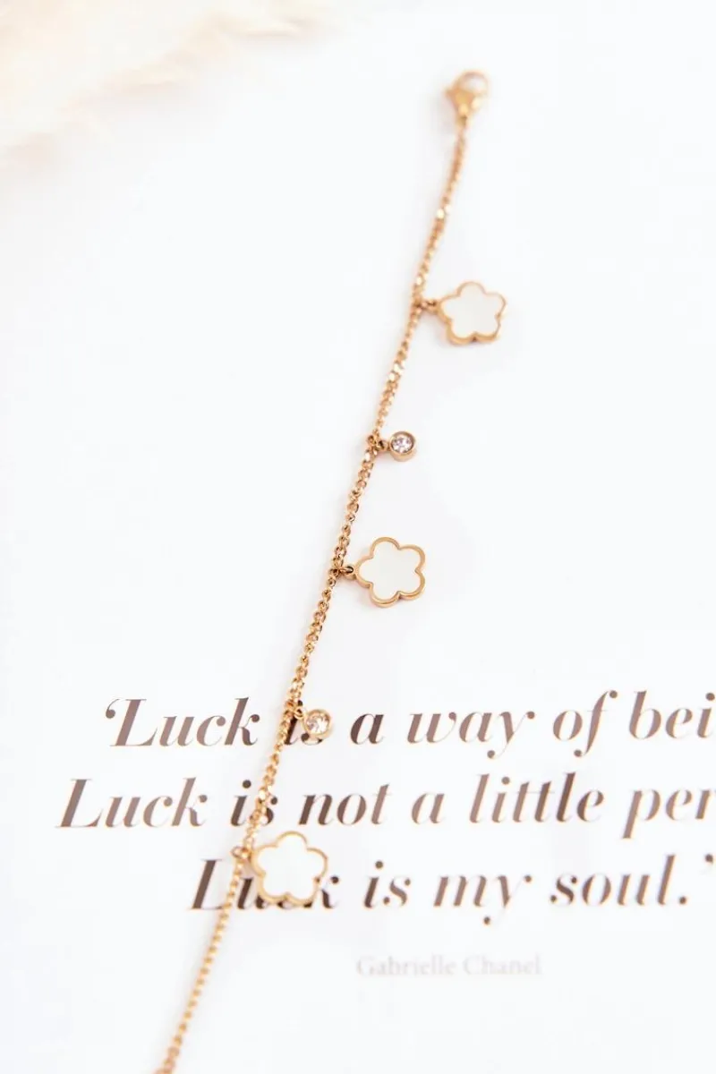 New Bransoletka Na Łańcuszku Z Kwiatami Złoto-Biała Bransoletki