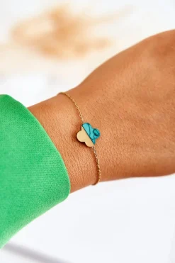 Online Bransoletka Na Łańcuszku Z Koniczyną Złoto-Zielona Bransoletki