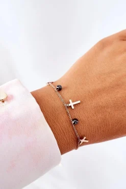 Best Glam Chic Bransoletka Na Łańcuszku Z Krzyżykami Różowe Złoto