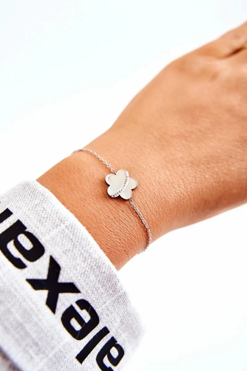 Bransoletki>Glam Chic Bransoletka Na Cienkim Łańcuszku Z Dużym Kwiatem Srebrna