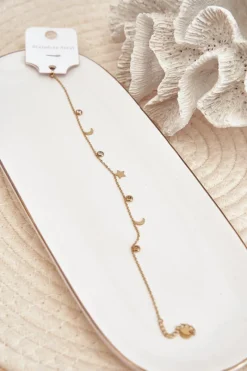 Hot Glam Chic Bransoletka Na Nogę Z Księżycami I Gwiazdką Złota