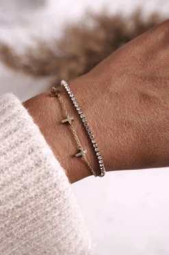 Sale Bransoletka Podwójna z Krzyżykami i Cyrkoniami Złota Irene Bransoletki