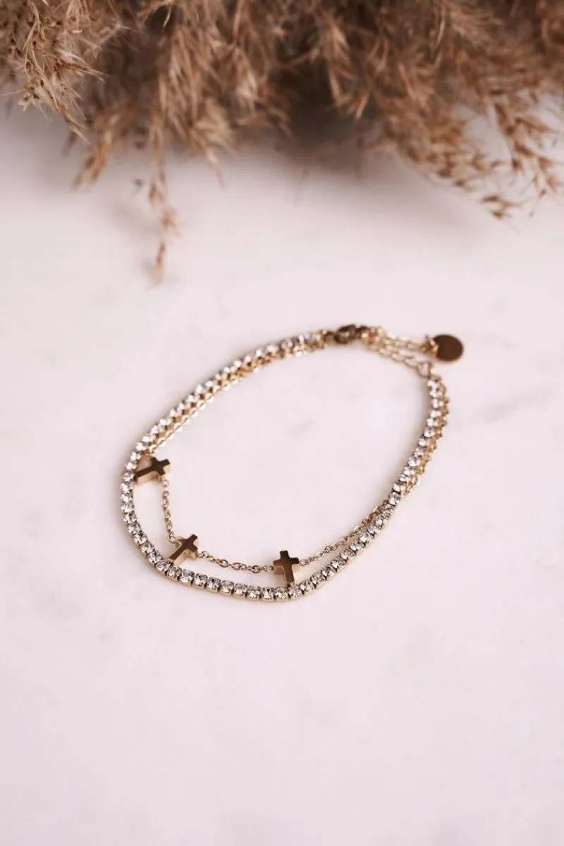 Sale Bransoletka Podwójna z Krzyżykami i Cyrkoniami Złota Irene Bransoletki