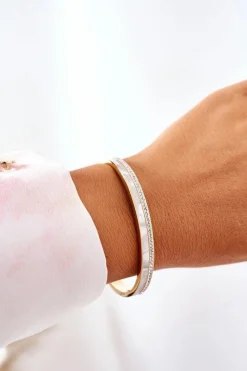 Clearance Bransoletka Stalowa Z Cyrkoniami I Perłą Złota Bransoletki