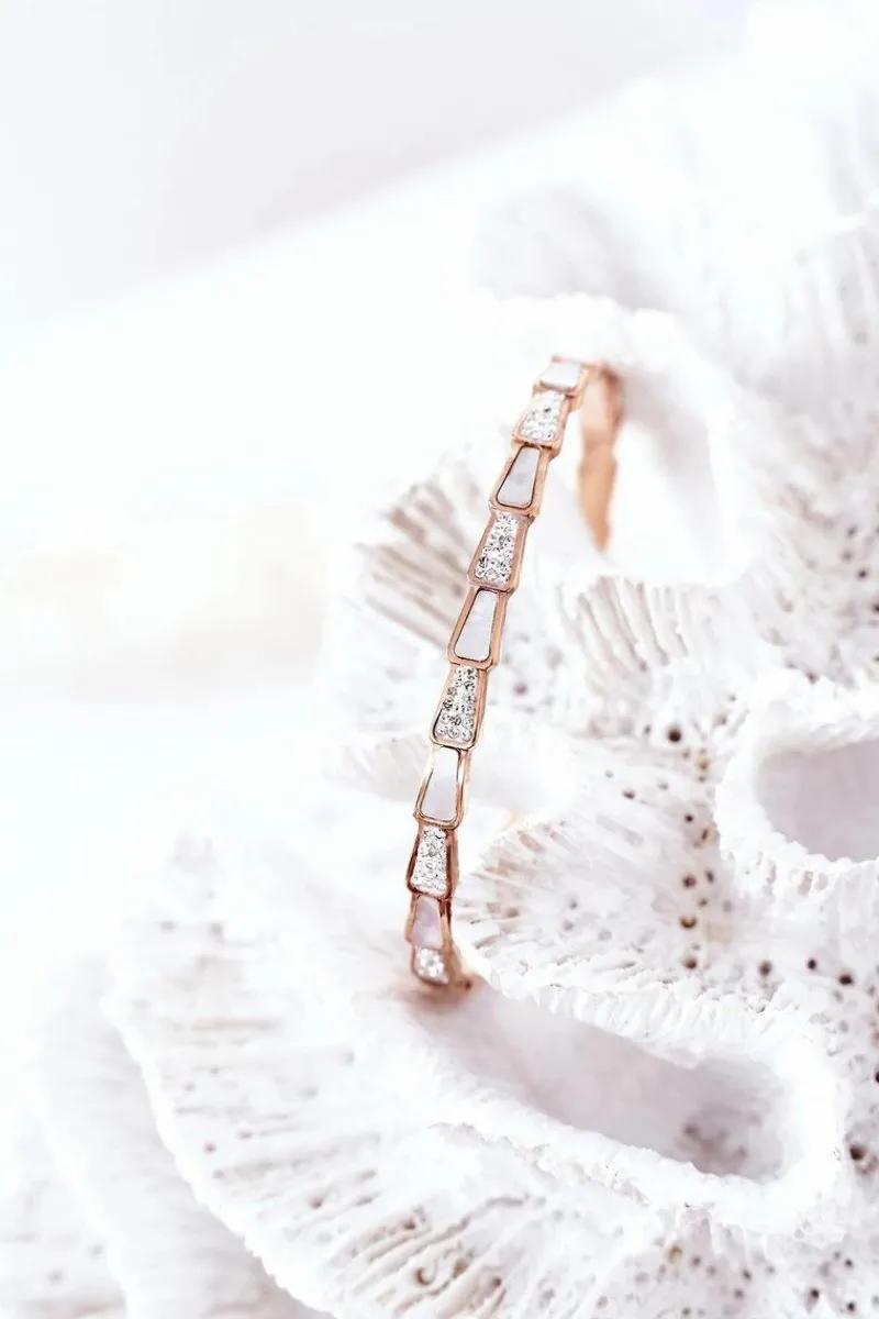 Discount Bransoletka Stalowa Z Cyrkoniami I Perłą Różowe Złoto Bransoletki