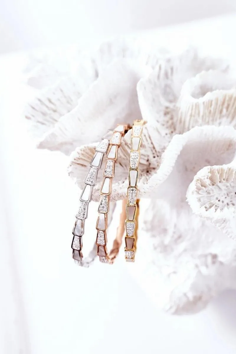 Discount Bransoletka Stalowa Z Cyrkoniami I Perłą Różowe Złoto Bransoletki