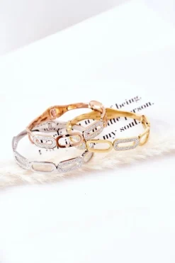 Bransoletki>Glam Chic Bransoletka Stalowa Z Cyrkoniami Srebrna