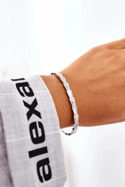 Best Glam Chic Bransoletka Stalowa Z Cyrkoniami I Perłą Srebrna