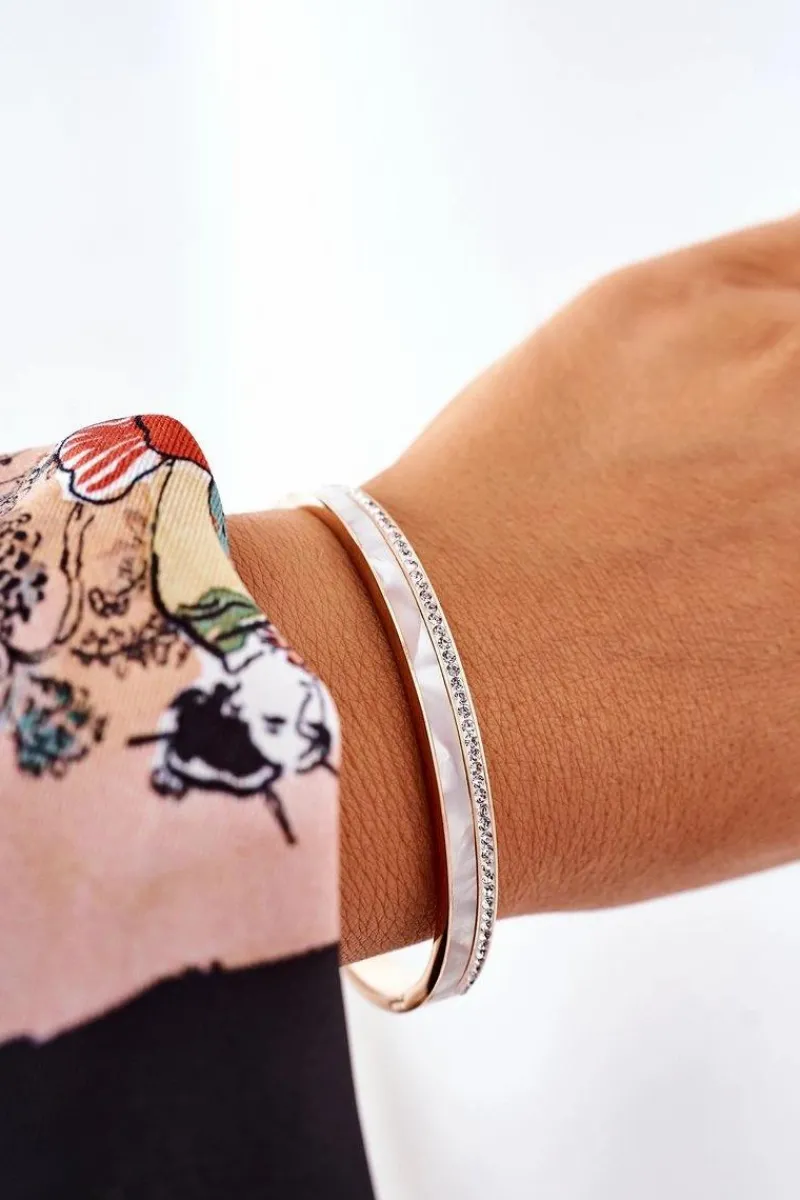 Clearance Glam Chic Bransoletka Stalowa Z Cyrkoniami I Perłą Różowe Złoto