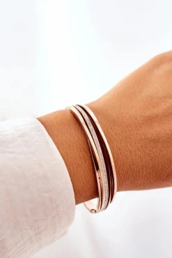 Sale Bransoletka Stalowa Z Cyrkoniami Różowe Złoto Bransoletki