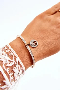 Hot Bransoletka Stalowa z Cyrkoniami Drzewo Życia Różowe Złoto Alive Bransoletki