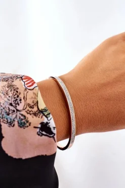 Sale Glam Chic Bransoletka Stalowa Z Cyrkoniami Różowe Złoto