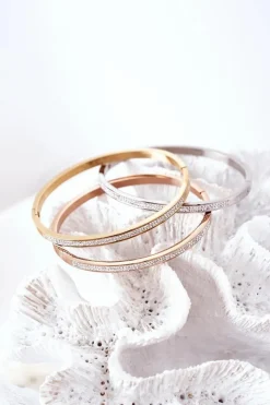 Sale Glam Chic Bransoletka Stalowa Z Cyrkoniami Różowe Złoto