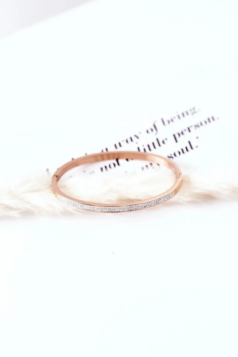 Sale Glam Chic Bransoletka Stalowa Z Cyrkoniami Różowe Złoto