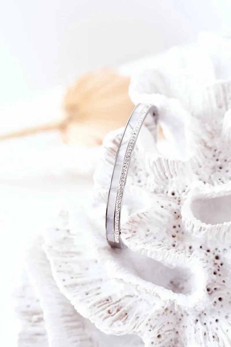 Bransoletki>Glam Chic Bransoletka Stalowa Z Cyrkoniami I Perłą Srebrna