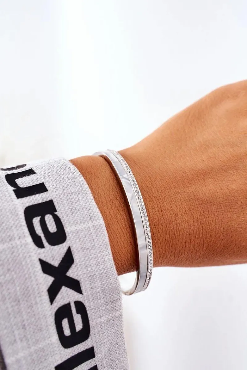 Bransoletki>Glam Chic Bransoletka Stalowa Z Cyrkoniami I Perłą Srebrna