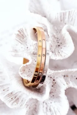 Hot Bransoletka Stalowa Z Cyrkoniami Różowe Złoto Bransoletki