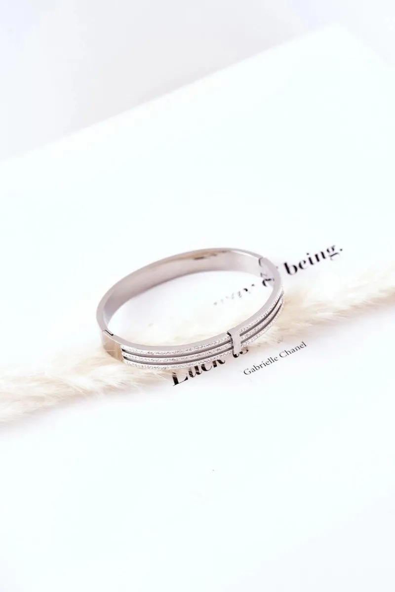 Bransoletki>Glam Chic Bransoletka Stalowa z Cyrkoniami Srebrna