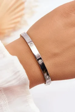 Outlet Bransoletka Stalowa Z Cyrkoniami Srebrna Lauren Bransoletki