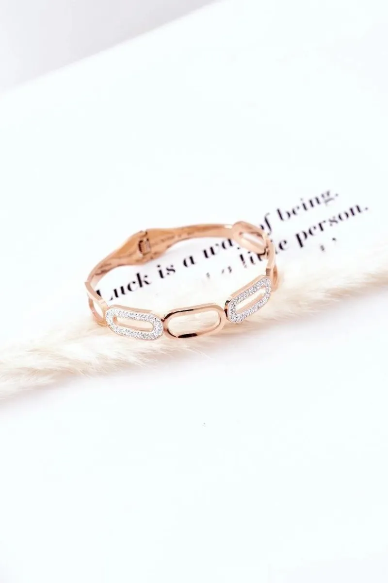 Outlet Glam Chic Bransoletka Stalowa Z Cyrkoniami Różowe Złoto